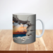 Personalized evening sky ceramic coffee cup. Sublimated sunset scene drinkware. Name printed on a sunset scene ceramic mug. 